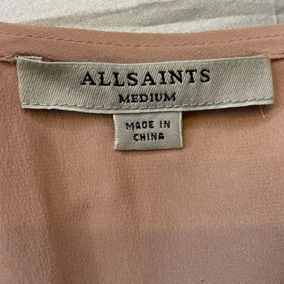 All Saints Alia Ruffle Silk Dress Nude Pink Size M